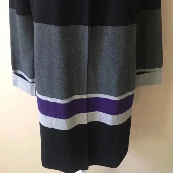 Calvin Klein Open Front Color Block Cotton Blend Striped Long Cardigan- Size MP - Picture 3 of 9